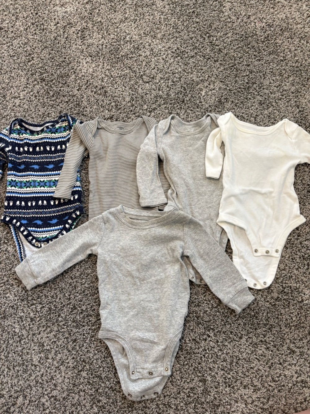 Unbranded Baby Long-Sleeve One-Piece Bodysuits - Gray, Cream & Navy Set